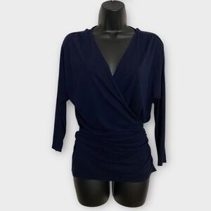 Talbots Navy Blue 3/4 Sleeve V-Neck Wrap Tie Top Size Medium